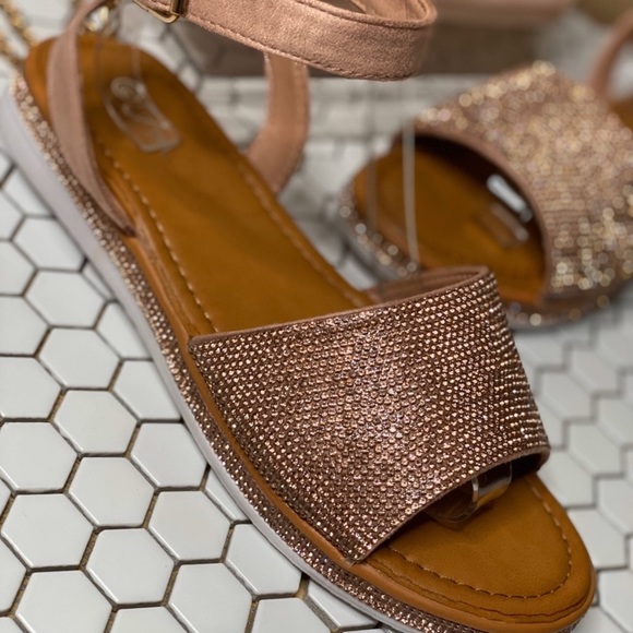 Rose Gold Rhinestone Bling Platform Sandals - Picture 3 of 3